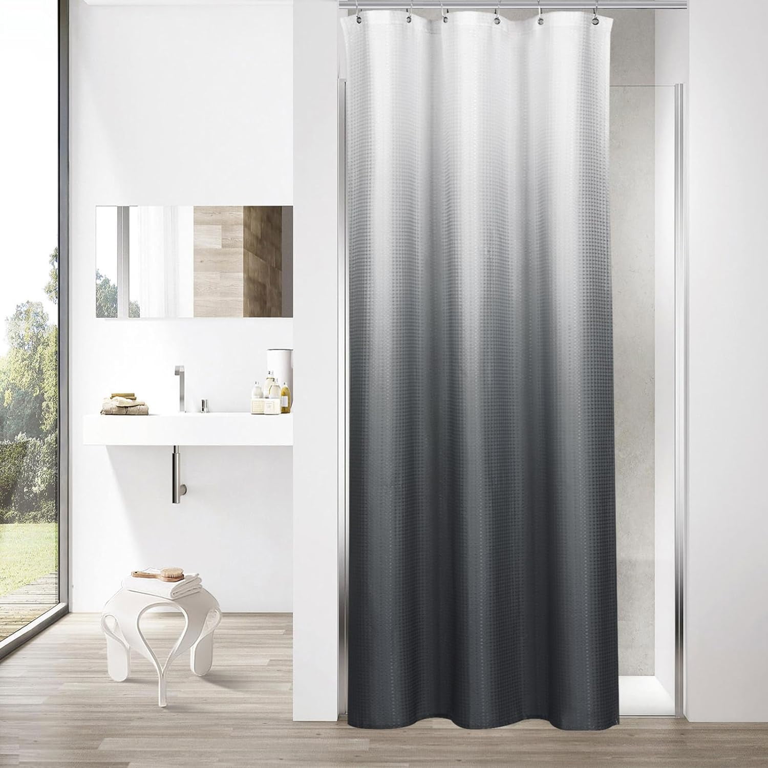 Grey Ombre Waffle Small Stall Shower Curtain 36 x 72, Half Size Fabric