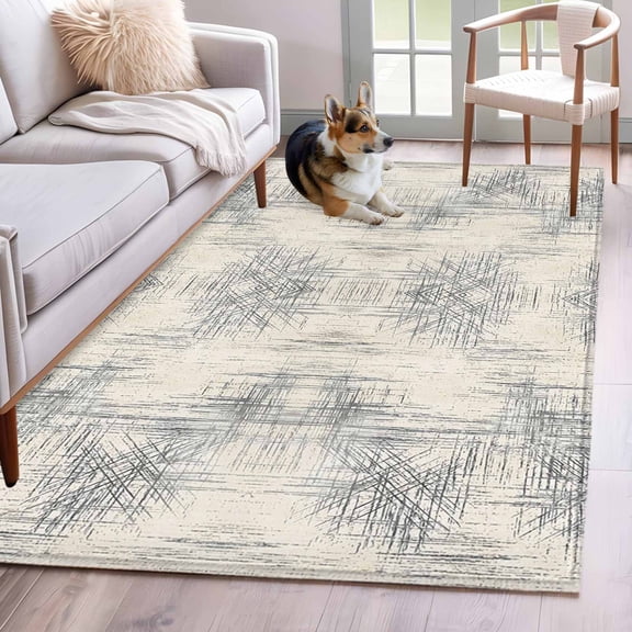 Grey Ombre Washable Area Rug 4x6 Gradient Abstract Art Vintage Minimalist Shadows Palm Leaf Low-Profile Large Area Rugs with Non Slip Backing Indoor Floor Carpet for Entrance Living Room Bedroom