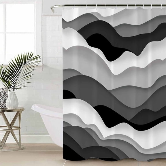 Grey Ombre Waterproof Fabric Shower Curtain, Modern Geometric Moire Abstract Art Shower Curtain for Bathroom Curtains Bathtubs Hotel Washable Shower Curtains with 12 Hooks Standard 60x72