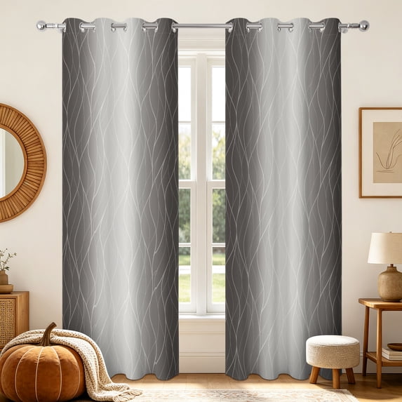 Grey Ombre Wavy Room Darking Curtains,52x84 Inch,2 Panels,Thermal Insulated Window Drapes For Bedroom