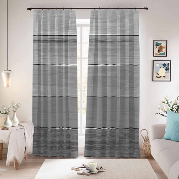 Grey Ombre Wooden Blackout Curtains for Bedroom/Living Room, Pinch Pleated Black Out Curtains, Farmhouse Retro Gray Wood Gradient Room Darkening Window Drapes with Hooks 2 Panels, 59"x70"