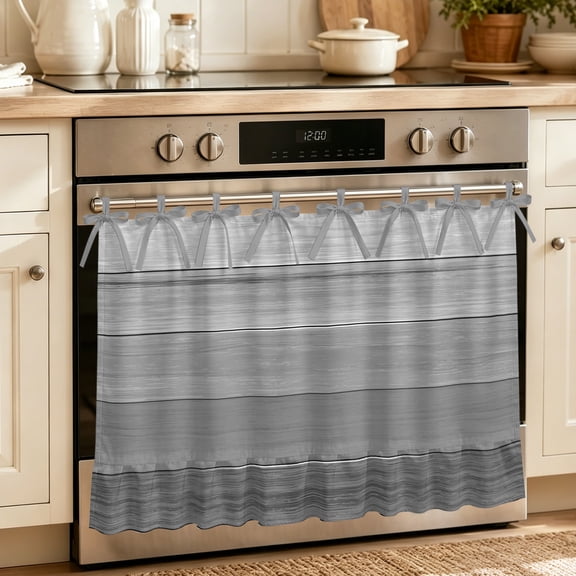 Grey Ombre Wooden Oven Skirt Curtain 30"x21.5",Waterproof Ruffled Stove Cover Skirt with 8 Ribbon Ties,Farmhouse Retro Gray Wood Gradient Decorative Oven Door Curtains for Kitchen Dishwasher