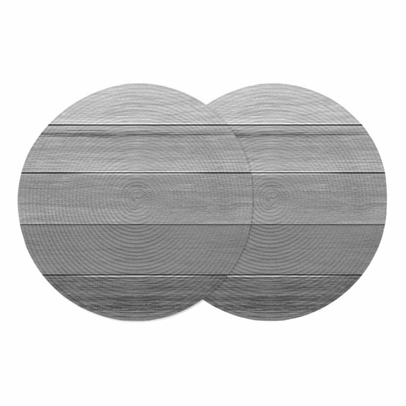 Grey Ombre Wooden Round 15 Inch Placemats Set of 2, Farmhouse Retro Gray Wood Gradient HeatResistant Non Slip Place Mats for Dining Table, Wipeable Braided Kitchen Table Mats for Housewarming