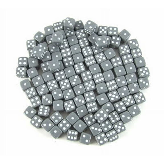 Grey Opaque Dice with White Pips D6 5mm (13/64in) Pack of 250 Koplow Games