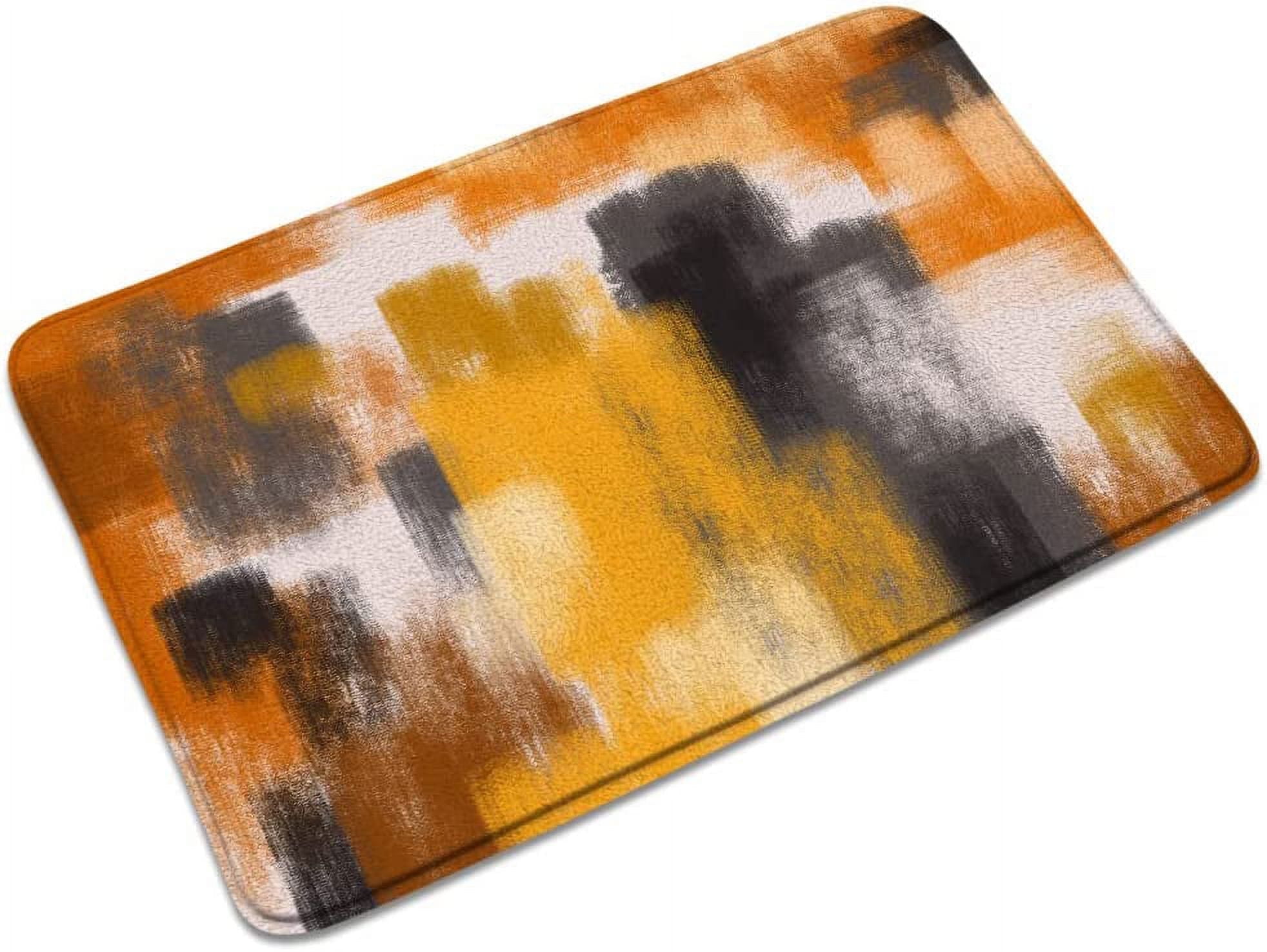 Grey and Orange Bath Mats for Bathroom Abstract Brush Strokes Style Modern Brush Marks Grunge Colorful Memory Foam Flannel Bath Floor Rugs for Kitchen Bathtub Laundry 23.6 x 15.7 Inch