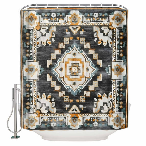 Grey Orange Boho Shower Curtains for Bathroom Waterproof Fabric Bath Curtains Decor Bath Tub Curtain Southwestern Ethnic Retro Geometric Decorative Shower Curtain Sets with 12 Hooks, 72x72 Inch