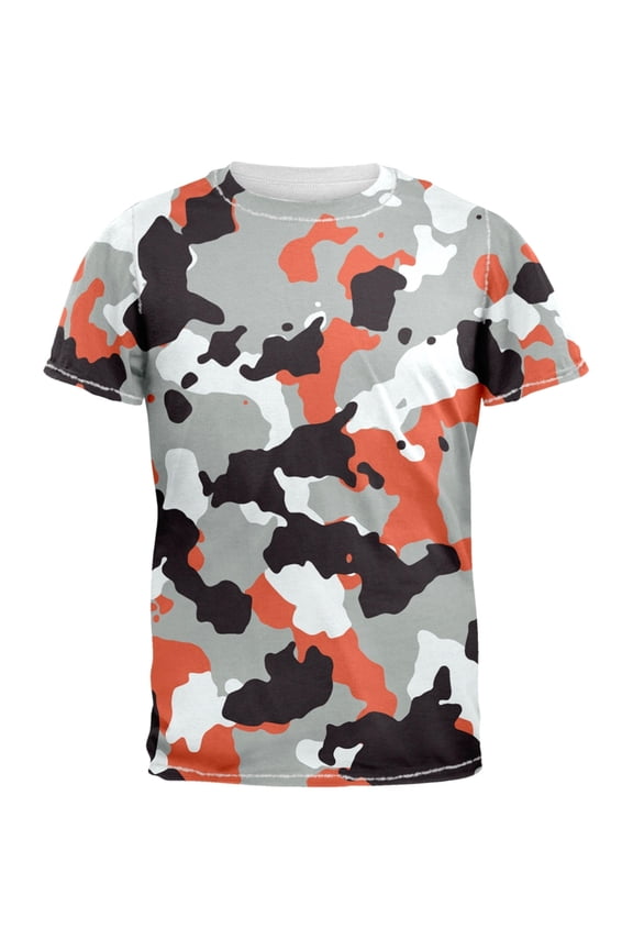 Grey & Orange Camo All Over Adult T-Shirt - 2X-Large
