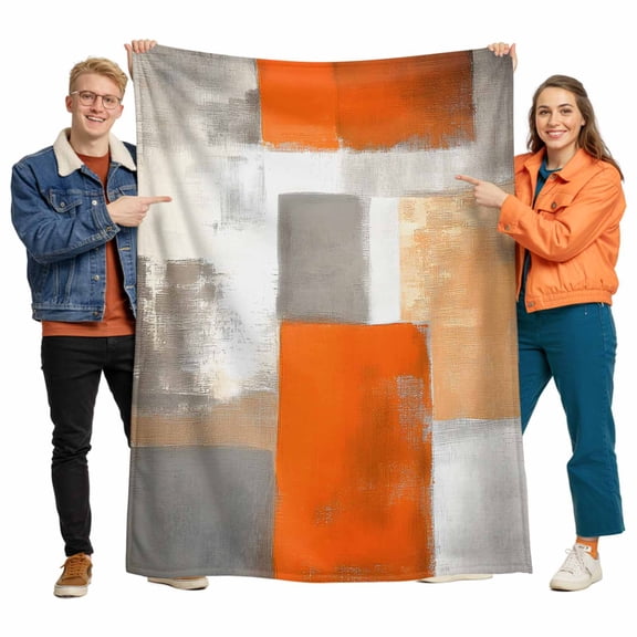 Grey Orange Mottled Flannel Blanket for Bed,Travel and Camping, Abstract Paint Oil Painting Texture Super Soft Cozy Blanket for All Seasons 30"x40"