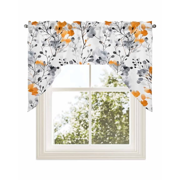 Grey Orange Spring Floral Kitchen Swag Valance for Window,Rod Pocket Short Kitchen Curtains&nbsp;36 Inch Length,Summer Botanical Farmhouse Swag Topper Small Window Treatment for Cafe Bathroom Bedroom