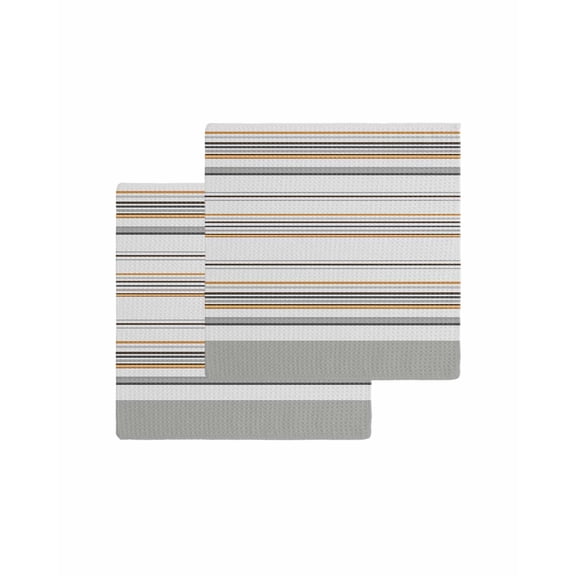 Grey Orange Thin Line Kitchen Dish Towels for Drying Dishes Set of 2, Geometric Gray Stripes Waffle Weave Microfiber Terry Hand Tea Bathroom Towels Quick Dry & Absorbent Towel 12x12