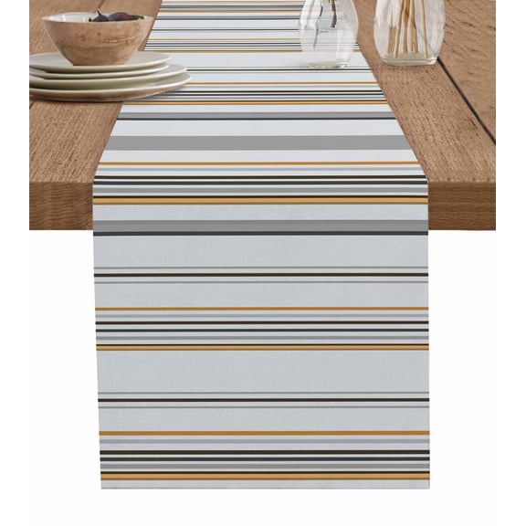 Grey Orange Thin Line Table Runner 70 Inches, Geometric Gray Stripes Bed Runner Dresser Scarves Tabletop for Indoor Outdoor Parties/Ceremony/Banquet, 13" x 70"