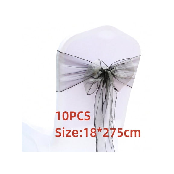 Grey Organza Chair Sash Bowknot Decor 18x275cm 10pcs