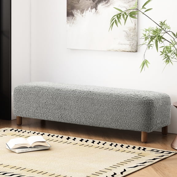 Grey Ottoman, Rectangular Design | Comfortable for Seating and Foot Placement | Polyester Blend Upholstery with Pine Frame | Assembly Made Simple