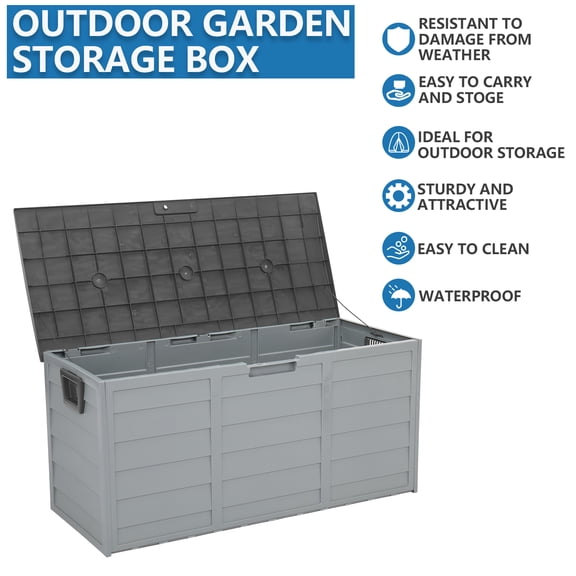 Grey Outdoor Garden Plastic Storage Deck Box Chest Tools Cushions Toys Lockable Seat 260L 75gal