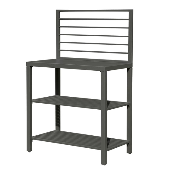 Grey Outdoor Kitchen Storage Island, Aluminum Build, Double Area, Food-safe Countertop, Protective Cover, Leveler Feet For Decks And Balconies Island In Grey, Area Food Prep,