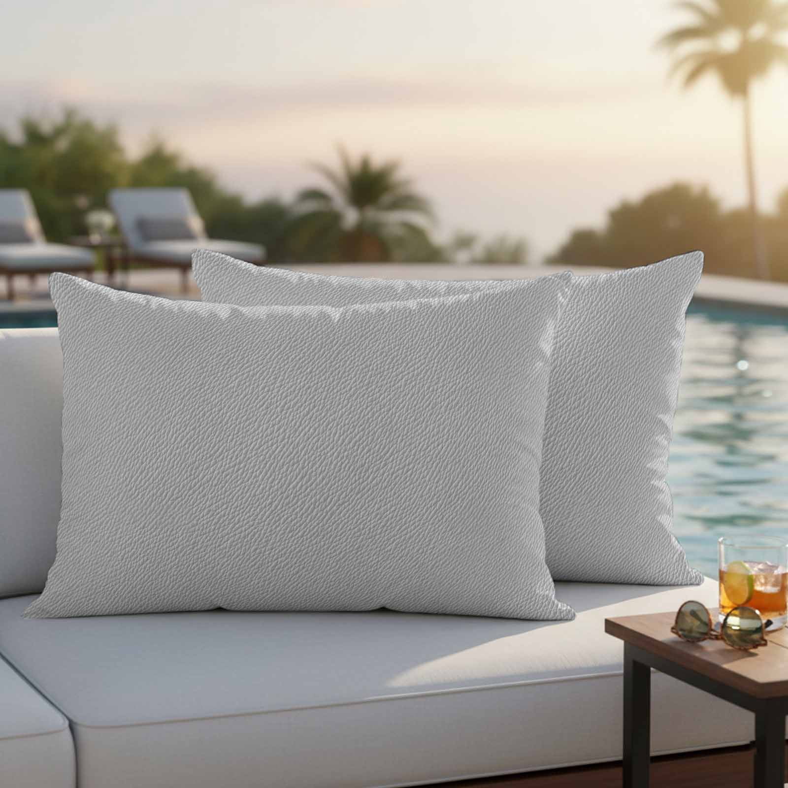 Grey Outdoor Pillow Covers 20x12 Inch Lumbar Pillow Covers Set of 2 Waterproof Decorative Throw Pillow Cases Vintage Leather Patterned Texture Solid Modern Cushion Covers for Patio Furniture Garden