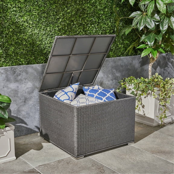 Grey Outdoor Rattan Storage / Store Light - weight Blankets & Offer Extra Patio Space