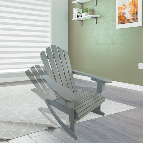 Grey Outdoor Rocking Seat - Comfortable Wooden Chair Versatile For Deck & Porch Solid Construction 250 Lbs Weight Capacity Easy Assembly Included Reclining In And Cushion Patio Wood Tolerance