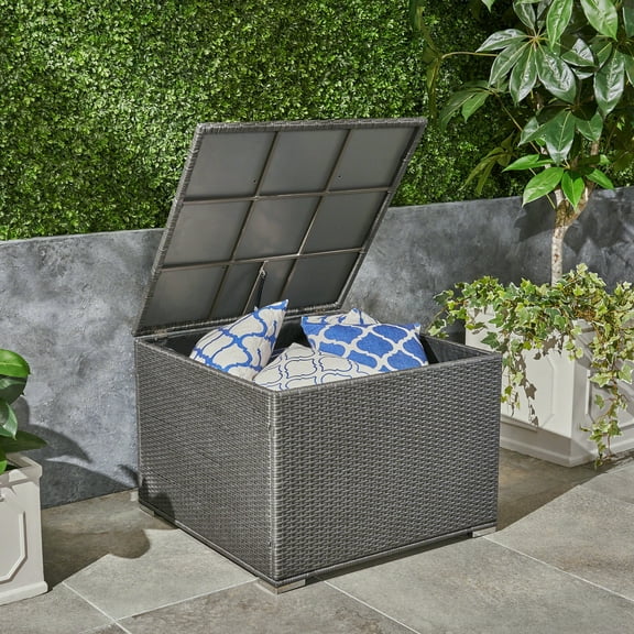 Grey Outdoor Storage Chest With Iron, 33.46 In. Depth X Width 24.27 Height, For Patio Use Box - And In., Element