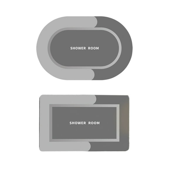 Grey Oval Square Combination 2Pc Bath Mat Set Absorbent Quick Dry Non-Slip For Bathtub Shower Floor Bathroom Rug Waterproof Grey