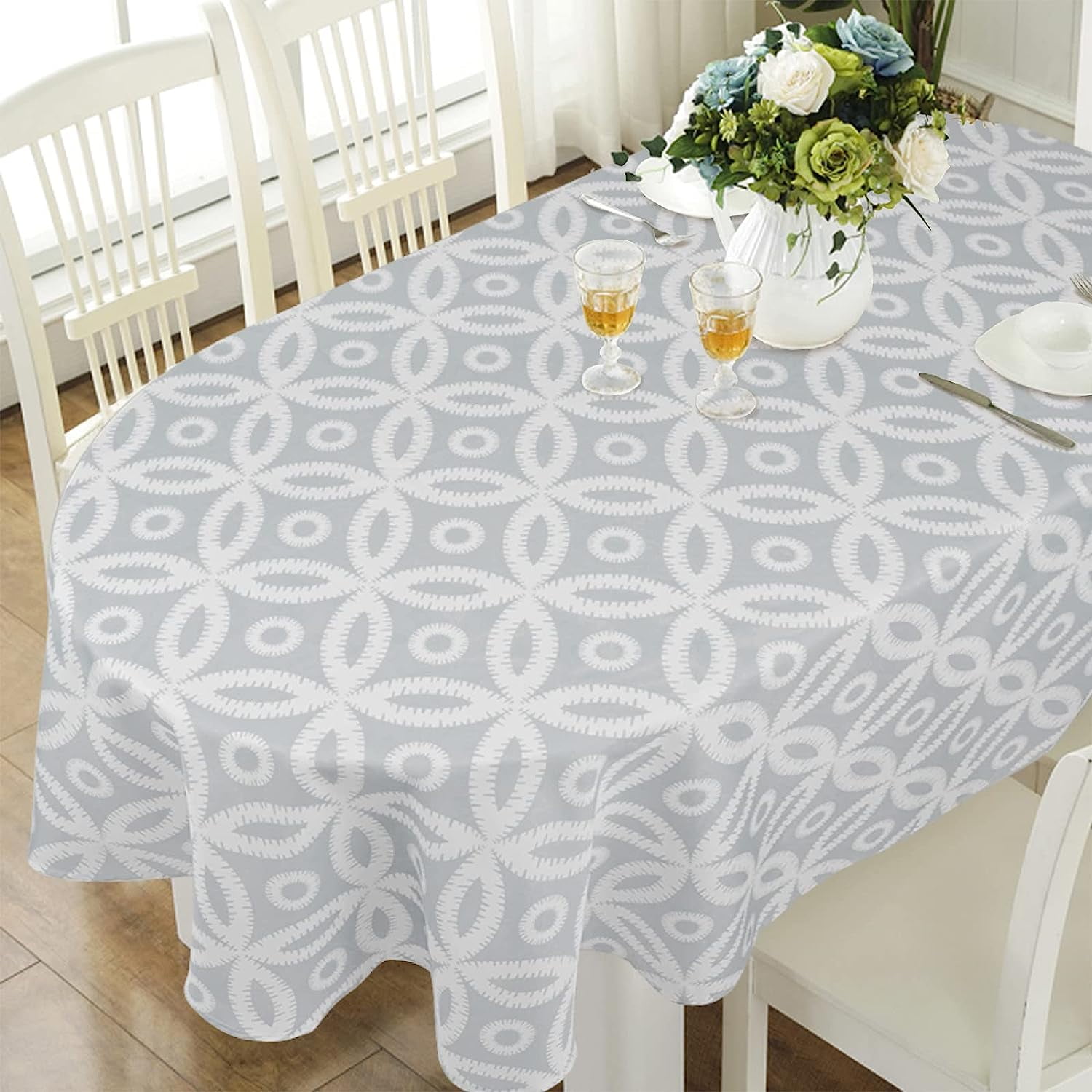 Grey Oval Tablecloth 60x84in for Oval Table Waterproof Table Cloths for ...