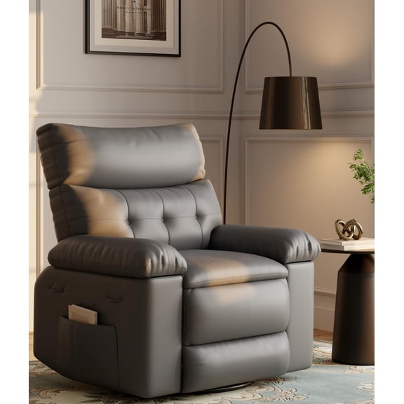 Oversized Swivel Rocker Recliner with Heat & Massage, Remote Control Lazy Chair for Living Room, Bedroom and Nursery, Grey
