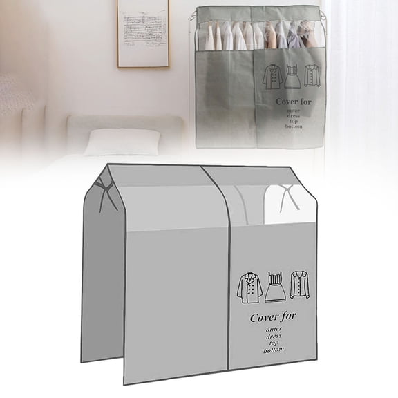 Grey Oxford Cloth Hanging Garment Rack Cover – Expandable Closet Protector with Window, Dust Proof Suit & Coat Organizer for Small Wardrobe