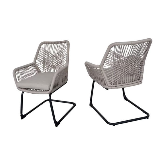 Grey PE Rattan Outdoor Armchair with Spring Support, Set of 2  All-Weather Patio Furniture with Cushion for Balcony, Garden, and Backyard