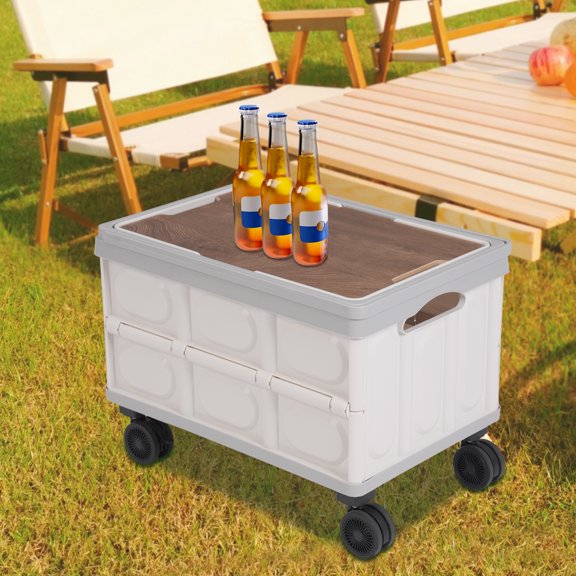 Grey PP Folding Storage Cart 52x36x29cm 55l Large-Capacity Storage Car Portable Camping Table