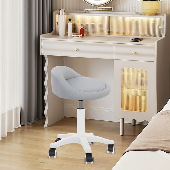 Grey PU Beauty Salon Chair 48-62cm Lifting Swivel Chair With Backrest And Rollers