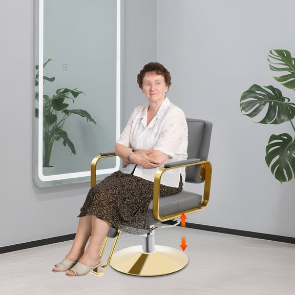 Grey PVC Stainless Steel 57x60cm Hairdressing Chair 360-Degree Rotary Hydraulic Lifting Salon Special Barber Chair