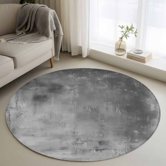 Grey Paint 3FT Round Area Rugs Abstract Retro Dark Grey Paint Soft Small Round Rug Non-Slip, Ultra-Thin Indoor Circle Carpet for Bedroom Entryway Kitchen Bathroom