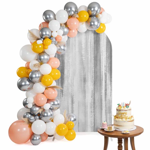 Grey Paint Arch Backdrop Cover 4FT Modern Abstract Light Grey Stripes Spandex Fitted Arch Covers Stretchy Backdrop Decoration for Wedding Birthday Graduation Party