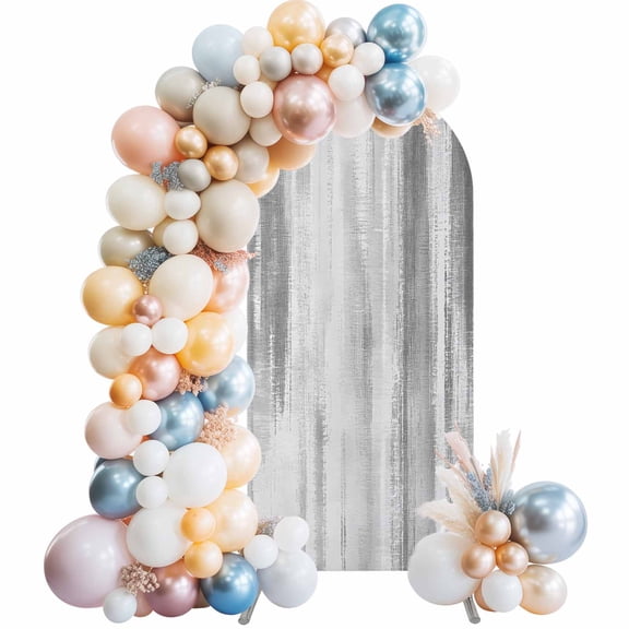 Grey Paint Arch Backdrop Cover 5 FT Modern Abstract Light Grey Stripes Stretchy Elastic Arch Stand Covers Spandex Arched Background Birthday Wedding Party Decoration (No Stand)