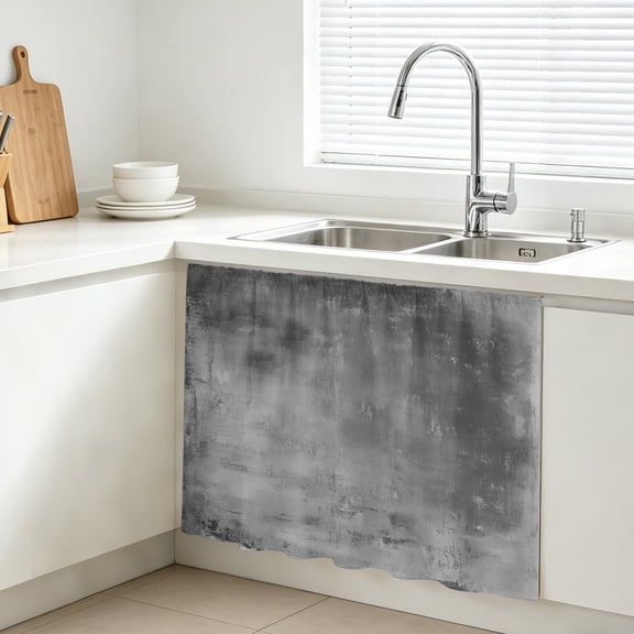 Grey Paint Cabinet Curtains for Kitchen 11"W x 13"L, Abstract Retro Dark Grey Paint Vanity Cabinet Curtains Magic Tape Short Curtain Decor Privacy Panel for Bathroom Laundry