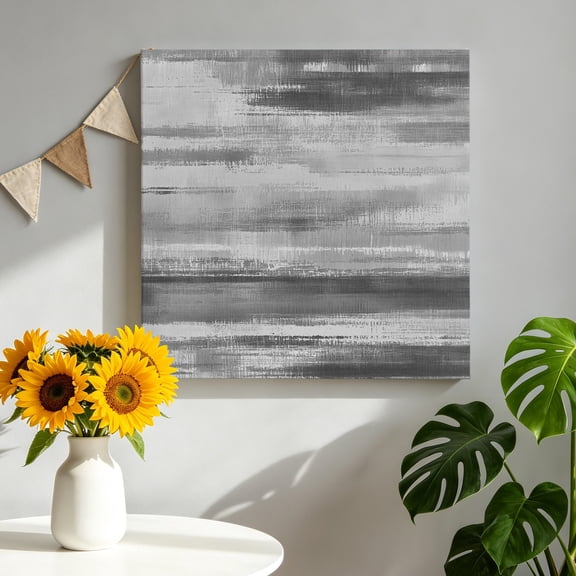 Grey Paint Canvas Wall Art, Watercolor Abstract Grey Stripes Framed Canvas Wall Decor Picture Print Artwork Decorations for Living Room Office Ready to Hang 8" x 8"