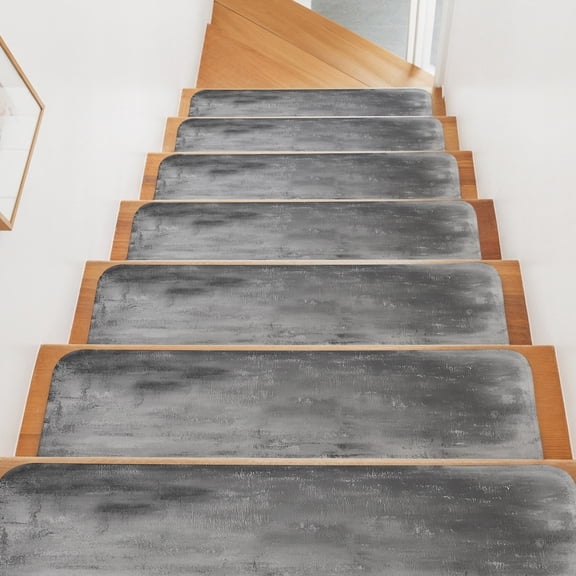 Grey Paint Stair Treads Non Slip for Steps Abstract Retro Dark Grey Paint 15 Pcs Reusable Adhesive Stair Runner Mats for Dogs Elders Carpet Treads Rugs for Staircase 8x30 In