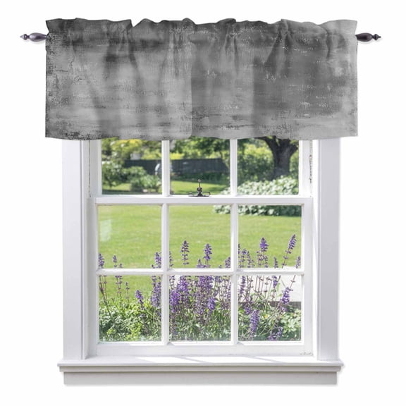 Grey Paint Window Valance for Kitchen, Abstract Retro Dark Grey Paint Rod Pocket Short Curtains for Bathroom Bedroom Small Window, Light Filtering Decorative Valances, 42 x 12 Inches