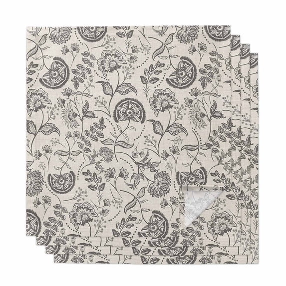 Grey Paisley Cloth Napkins, Boho Flower Botanical Leaf Branch Washable and Reusable Dinner Napkins Set of 4, Table Napkin for Kitchen Party Birthday Wedding Hotel Housewarming 20"x20"