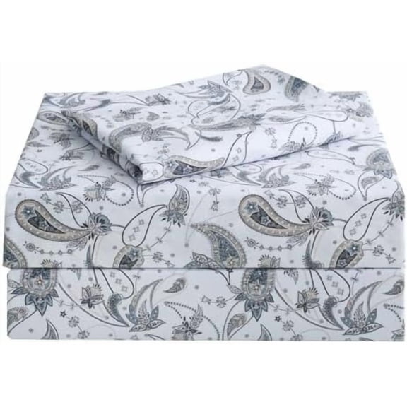 Grey Paisley Printed Sheet Set Twin Size, 3 Piece Soft Retro Pattern Microfiber Sheets Extra Deep Pocket