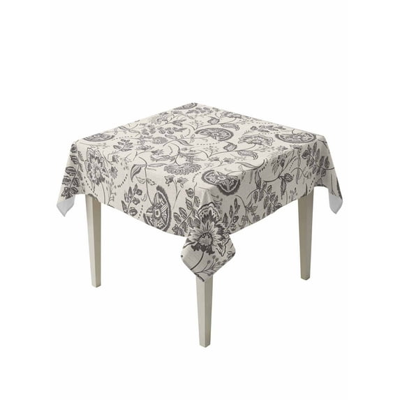 Grey Paisley Table Cloth, Boho Flower Botanical Leaf Branch Waterproof Tablecloth for Square Tables, Reusable Washable Fabric Table Cover for Restaurant Kitchen Dining Tables 54"x54"