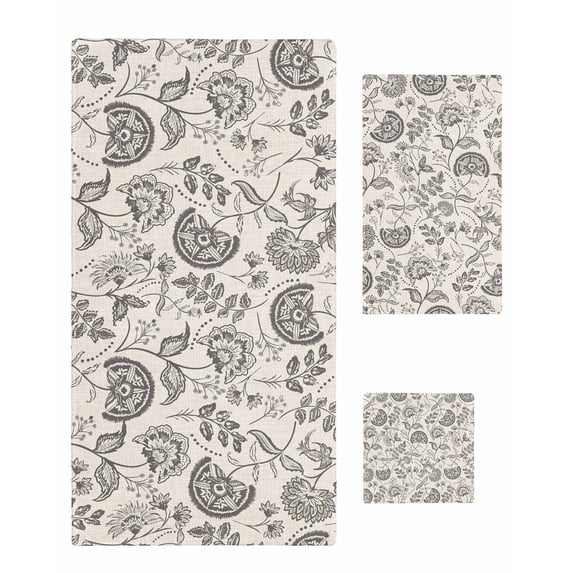 Grey Paisley Towel Set of 3, Soft Microfiber Bath Towels, Hand Towel, Washcloths, Boho Flower Botanical Leaf Branch Quick-Dry Absorbent Towels for Bathroom Kitchen Hotel Beach Gym Spa