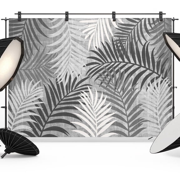 Grey Palm Leaves Backdrops for Photography, Summer Botanical Vintage Tropical Leaf Rustic Fabric Photo Background Sturdy Studio Props for Photo Studio, Video Recording, Booth & Photoshoot 7x5ft