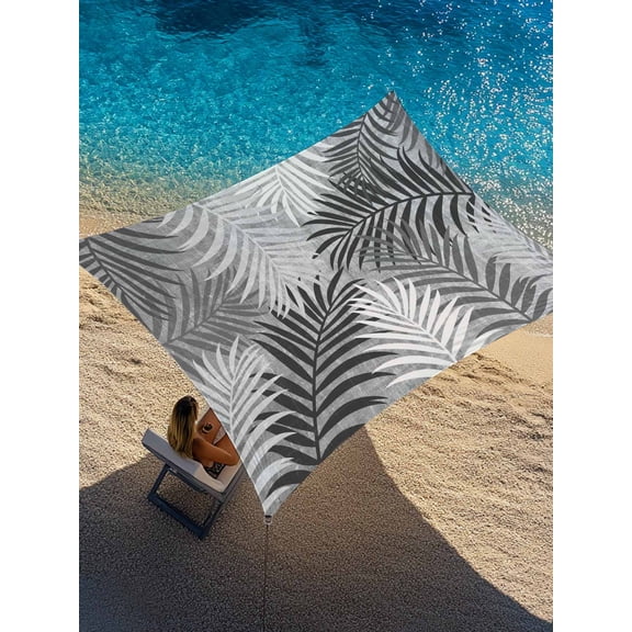 Grey Palm Leaves Sun Shade Sail 12' x 16', Summer Botanical Vintage Tropical Leaf Rustic Rectangle Outdoor Sunshade Canopy, Waterproof UV Block Patio Covers for Garden Yard Beach