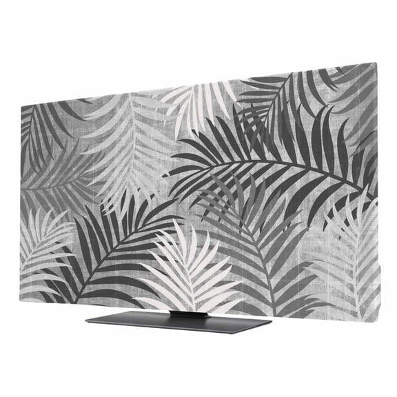 Grey Palm Leaves TV Cover for 50 Inch Screen, Stretch Fabric Dustproof TV Display Protector, Summer Botanical Tropical Leaf Elastic Slipcover Monitor Cover for Indoor Desktop Computer 43.6"x24.5"