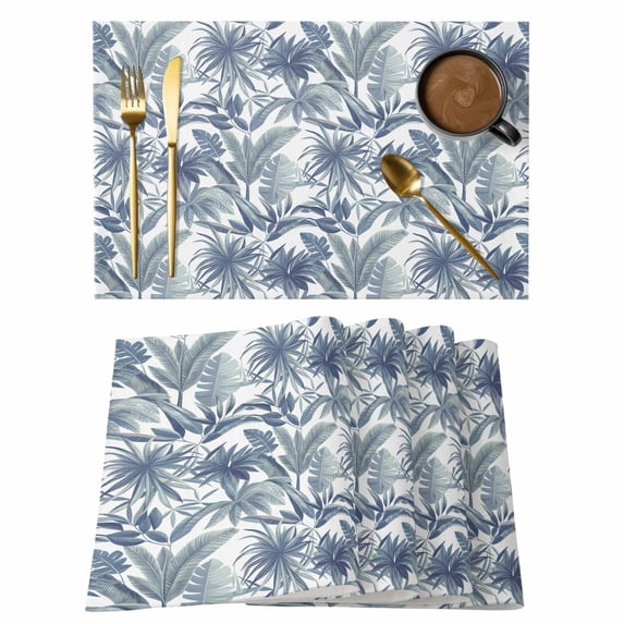 Grey Palm Trees Placemats Set of 4 Summer Botanical Watercolor Place Mats Indoor Wipeable Table Mats Washable Cloth Dining Table Placemats for Kitchen Holiday Party Home Decor 13x19 Inch