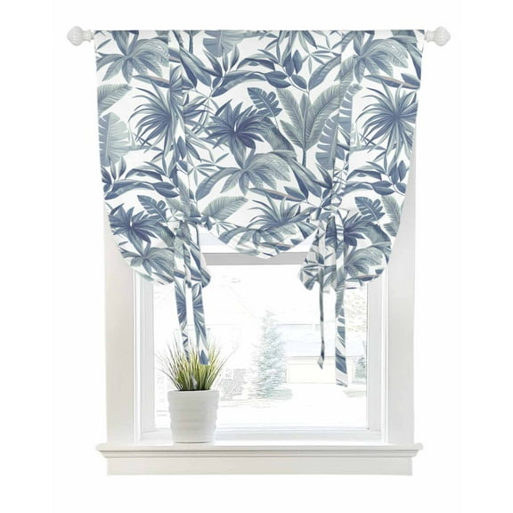Grey Palm Trees Tie Up Curtains for Window, Thermal Insulated Balloon Shade Adjustable Rod Pocket Curtains Valance Panels for Kitchen Bathroom Cafe 42 x 54 Summer Botanical Watercolor