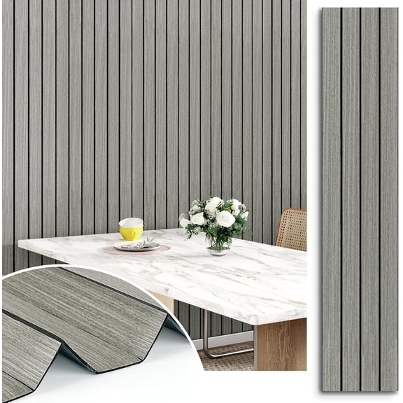 Grey Panels for Wall Modern Soundproof Wooden Wall Panel Peel and Stick Slat Walls Paneling Removable Grain Panel Wallpaper for Bedroom Living Room 12"x120" Vinyl Roll