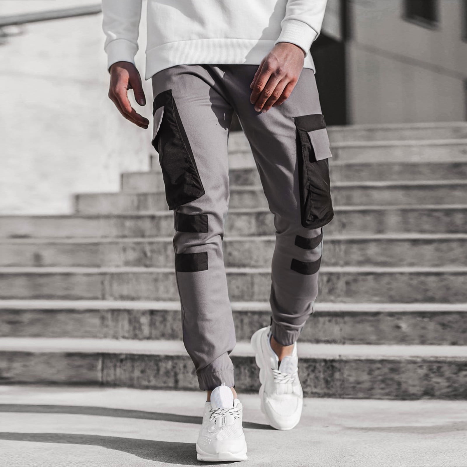 【新作からSALEアイテム等お得な商品満載】 Pants Grey For Multi Leg Stitching Casual Fashion Men'S Men Clothing