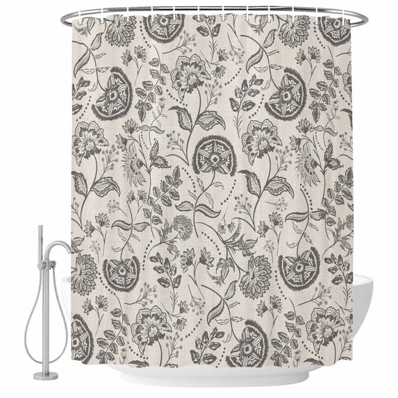 Grey Pastoral Flowers Fabric Shower Curtain Farmhouse Floral Washable Shower Curtains for Bathroom, Waterproof Bath Curtain with Hooks Home Decor 36x72in
